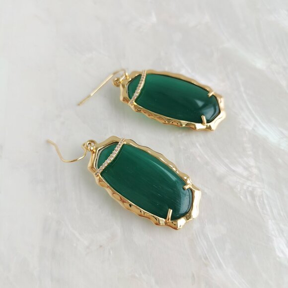 Alicia Bonnie • Charlotte Gold Green Cat's Eye Drop Earrings - Picture 2 of 3
